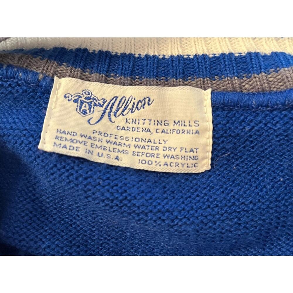 VTG 80s-90s Varsity Sweater Royal Blue White Cheer Tennis Cotton Preppy Academia - Picture 5 of 5
